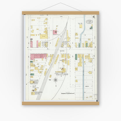 Old map wall art mockup — magnetic wood frame on white wall — Sanborn Fire Insurance Map from Clare, Clare County, Michigan (1906), Sheet #0004