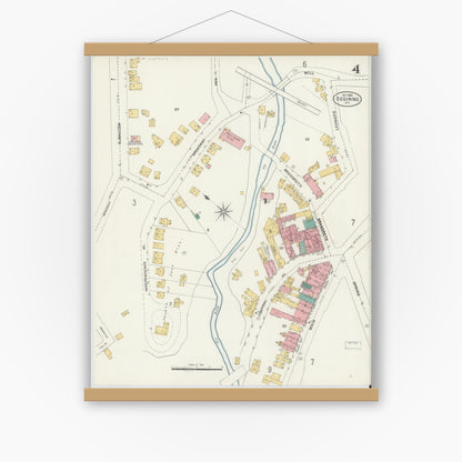 Old map wall art mockup — magnetic wood frame on white wall — Sanborn Fire Insurance Map from Ossining, Westchester County, New York (1903), Sheet #0004