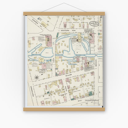 Old map wall art mockup — magnetic wood frame on white wall — Sanborn Fire Insurance Map from Lockland, Hamilton County, Ohio (1886), Sheet #0002