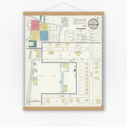 Old map wall art mockup — magnetic wood frame on white wall — Sanborn Fire Insurance Map from Bradentown, Manatee County, Florida (1911) - Complete Map Set