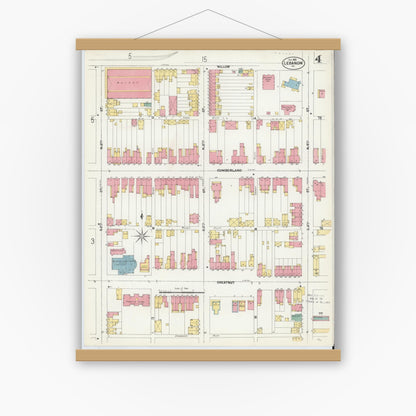 Old map wall art mockup — magnetic wood frame on white wall — Sanborn Fire Insurance Map from Lebanon, Lebanon County, Pennsylvania (1902), Sheet #0004