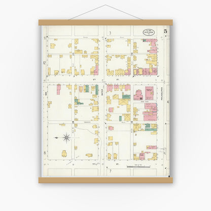 Old map wall art mockup — magnetic wood frame on white wall — Sanborn Fire Insurance Map from Indiana, Indiana County, Pennsylvania (1903), Sheet #0005