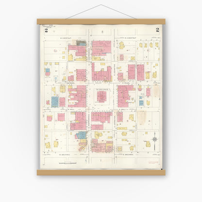Old map wall art mockup — magnetic wood frame on white wall — Sanborn Fire Insurance Map from Harrisonville, Cass County, Missouri (1939), Sheet #0002