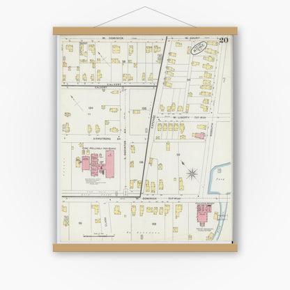 Old map wall art mockup — magnetic wood frame on white wall — Sanborn Fire Insurance Map from Rome, Oneida County, New York (1894), Sheet #0020