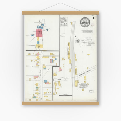 Old map wall art mockup — magnetic wood frame on white wall — Sanborn Fire Insurance Map from Berryville, Clark County, Virginia (1904), Sheet #0001
