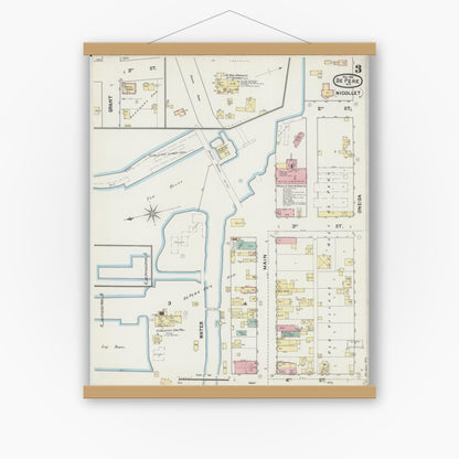 Old map wall art mockup — magnetic wood frame on white wall — Sanborn Fire Insurance Map from De Pere, Brown County, Wisconsin (1890), Sheet #0003