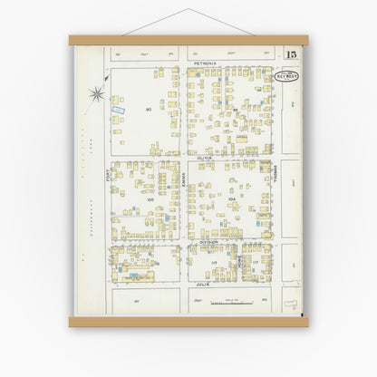 Old map wall art mockup — magnetic wood frame on white wall — Sanborn Fire Insurance Map from Key West, Monroe County, Florida (1892), Sheet #0015