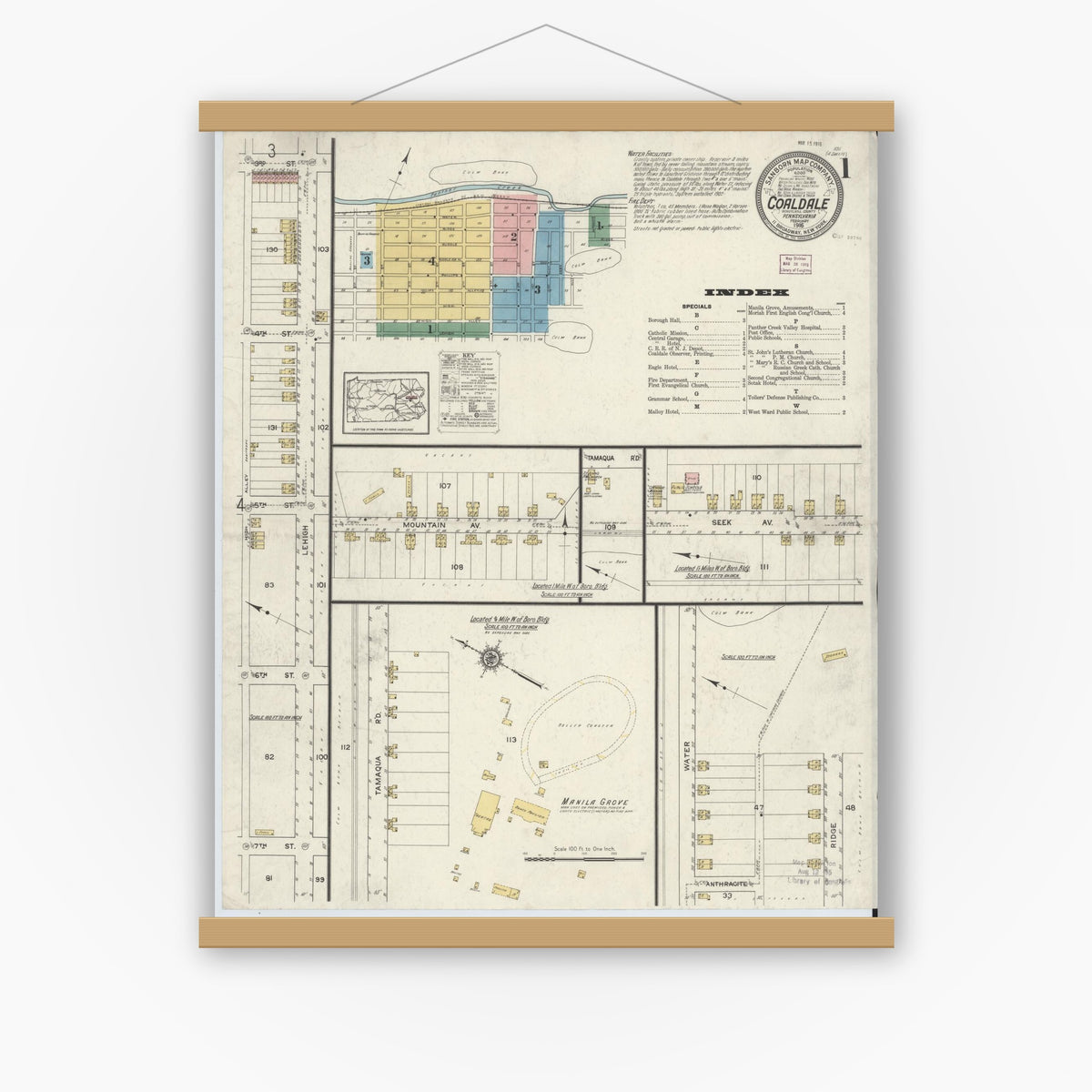 Old map wall art mockup — magnetic wood frame on white wall — Sanborn Fire Insurance Map from Coaldale, Schuylkill County, Pennsylvania (1916), Sheet #0001