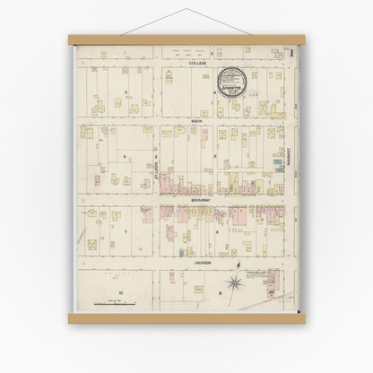 Old map wall art mockup — magnetic wood frame on white wall — Sanborn Fire Insurance Map from Sparta, Randolph County, Illinois (1889) - Complete Map Set