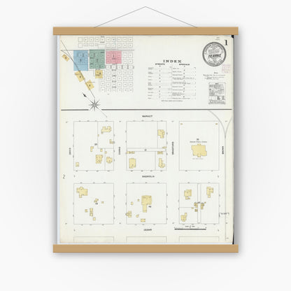 Old map wall art mockup — magnetic wood frame on white wall — Sanborn Fire Insurance Map from Hearne, Robertson County, Texas (1906) - Complete Map Set