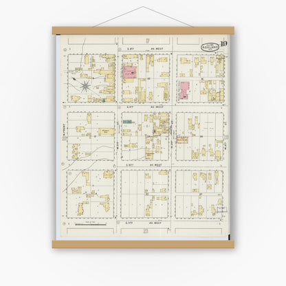 Old map wall art mockup — magnetic wood frame on white wall — Sanborn Fire Insurance Map from Ashland, Ashland County, Wisconsin (1895), Sheet #0019