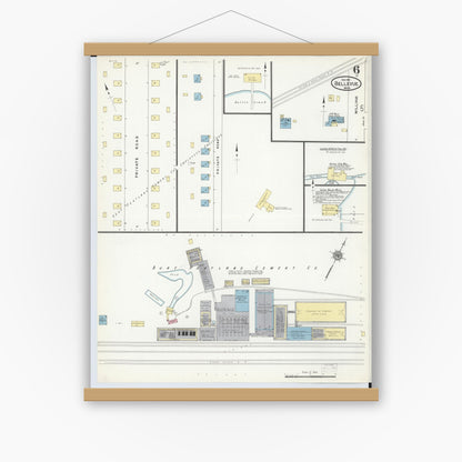 Old map wall art mockup — magnetic wood frame on white wall — Sanborn Fire Insurance Map from Bellevue, Eaton County, Michigan (1911), Sheet #0006