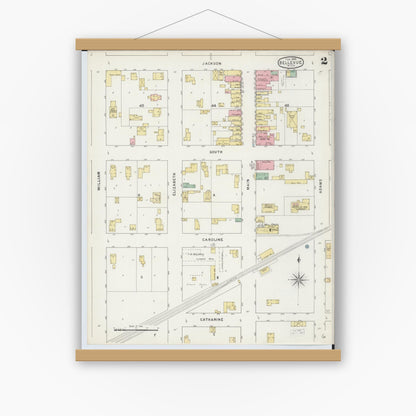 Old map wall art mockup — magnetic wood frame on white wall — Sanborn Fire Insurance Map from Bellevue, Eaton County, Michigan (1895), Sheet #0002