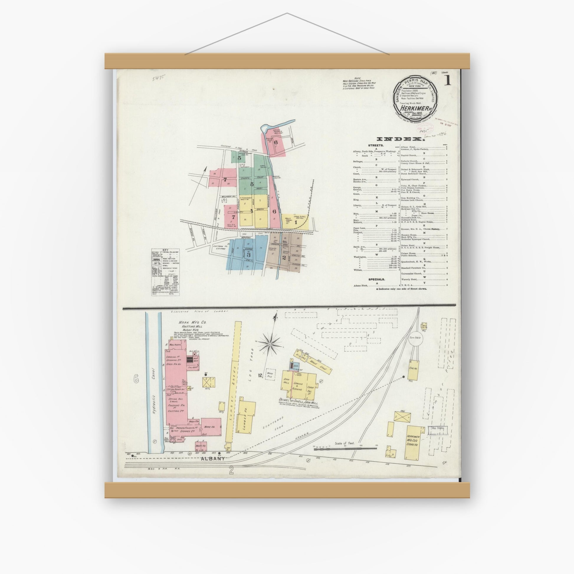 Old map wall art mockup — magnetic wood frame on white wall — Sanborn Fire Insurance Map from Herkimer, Herkimer County, New York (1895) - Complete Map Set
