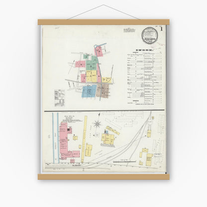 Old map wall art mockup — magnetic wood frame on white wall — Sanborn Fire Insurance Map from Herkimer, Herkimer County, New York (1895) - Complete Map Set