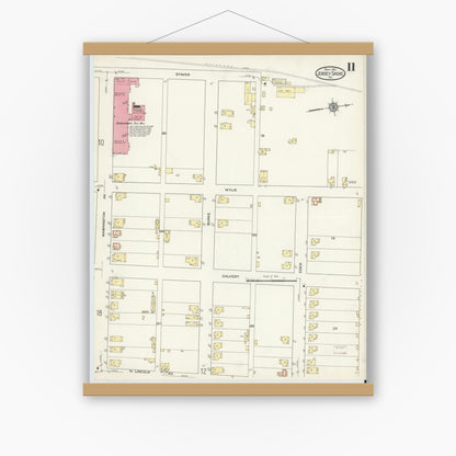Old map wall art mockup — magnetic wood frame on white wall — Sanborn Fire Insurance Map from Jersey Shore, Lycoming County, Pennsylvania (1913), Sheet #0011