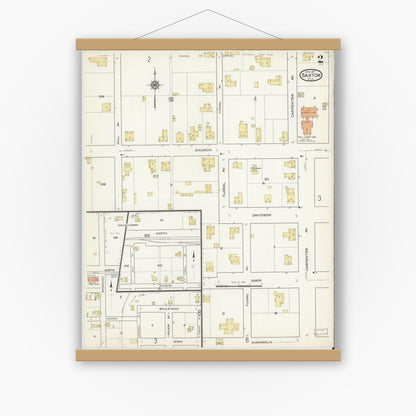 Old map wall art mockup — magnetic wood frame on white wall — Sanborn Fire Insurance Map from Bartow, Polk County, Florida (1917), Sheet #0002