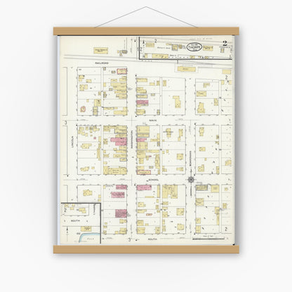 Old map wall art mockup — magnetic wood frame on white wall — Sanborn Fire Insurance Map from Thorpe, Clark County, Wisconsin (1916), Sheet #0002