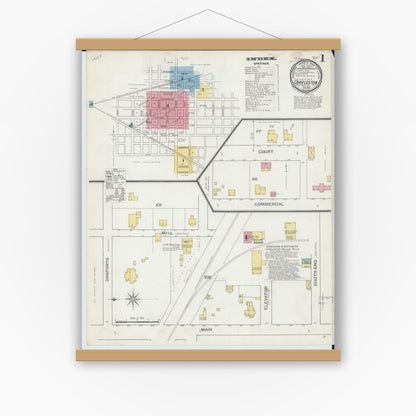 Old map wall art mockup — magnetic wood frame on white wall — Sanborn Fire Insurance Map from Charleston, Mississippi County, Missouri (1893) - Complete Map Set