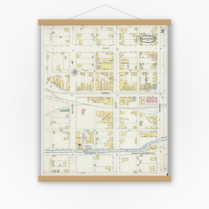 Old map wall art mockup — magnetic wood frame on white wall — Sanborn Fire Insurance Map from Houtzdale, Clearfield County, Pennsylvania (1894), Sheet #0003