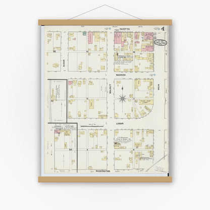 Old map wall art mockup — magnetic wood frame on white wall — Sanborn Fire Insurance Map from Celina, Mercer County, Ohio (1890), Sheet #0004