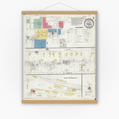 Old map wall art mockup — magnetic wood frame on white wall — Sanborn Fire Insurance Map from Romeo, Macomb County, Michigan (1907) - Complete Map Set