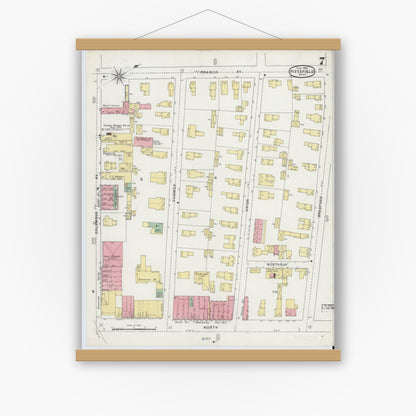 Old map wall art mockup — magnetic wood frame on white wall — Sanborn Fire Insurance Map from Pittsfield, Berkshire County, Massachusetts (1895), Sheet #0007