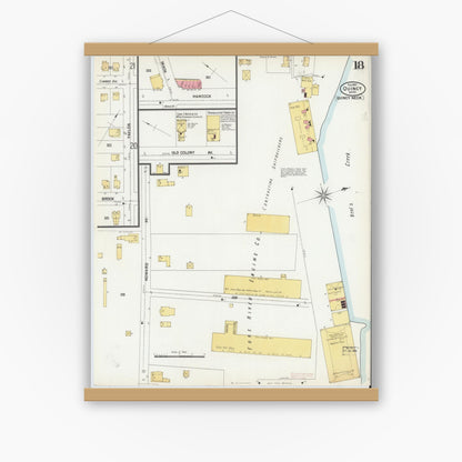 Old map wall art mockup — magnetic wood frame on white wall — Sanborn Fire Insurance Map from Quincy, Norfolk County, Massachusetts (1901), Sheet #0018