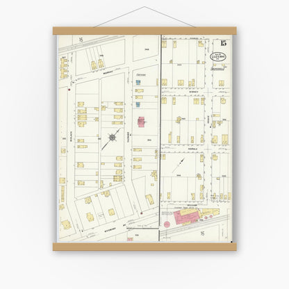 Old map wall art mockup — magnetic wood frame on white wall — Sanborn Fire Insurance Map from Luzerne, Luzerne County, Pennsylvania (1911), Sheet #0015