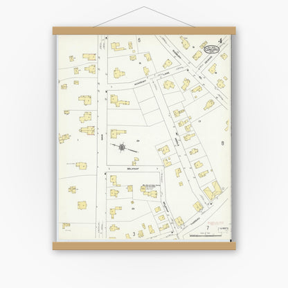 Old map wall art mockup — magnetic wood frame on white wall — Sanborn Fire Insurance Map from Concord, Middlesex County, Massachusetts (1909), Sheet #0004