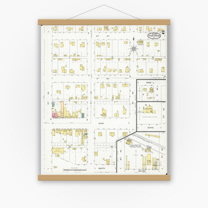 Old map wall art mockup — magnetic wood frame on white wall — Sanborn Fire Insurance Map from Coon Rapids, Carroll County, Iowa (1901), Sheet #0002