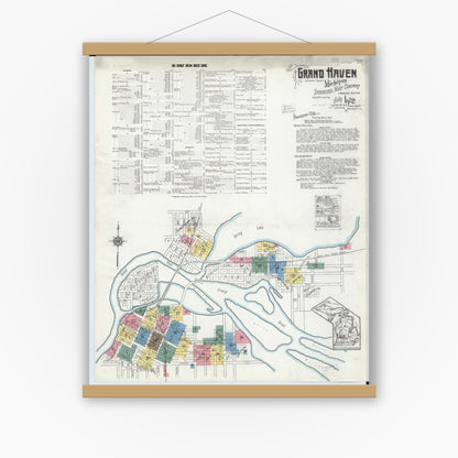 Old map wall art mockup — magnetic wood frame on white wall — Sanborn Fire Insurance Map from Grand Haven, Ottawa County, Michigan (1920) - Complete Map Set