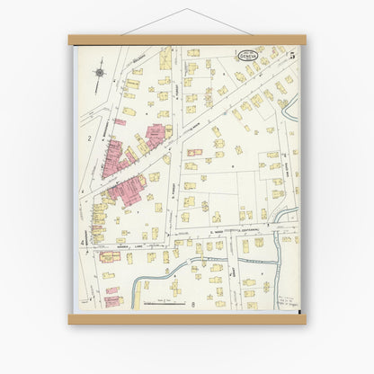 Old map wall art mockup — magnetic wood frame on white wall — Sanborn Fire Insurance Map from Geneva, Ashtabula County, Ohio (1911), Sheet #0005