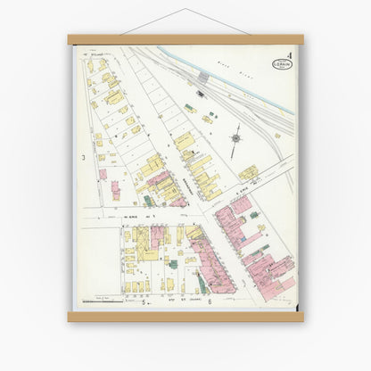 Old map wall art mockup — magnetic wood frame on white wall — Sanborn Fire Insurance Map from Lorain, Lorain County, Ohio (1910), Sheet #0004