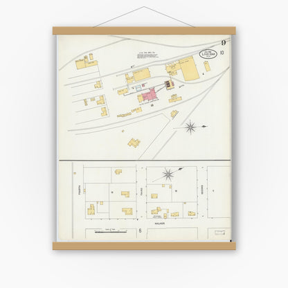 Old map wall art mockup — magnetic wood frame on white wall — Sanborn Fire Insurance Map from Live Oak, Suwanee County, Florida (1906), Sheet #0009