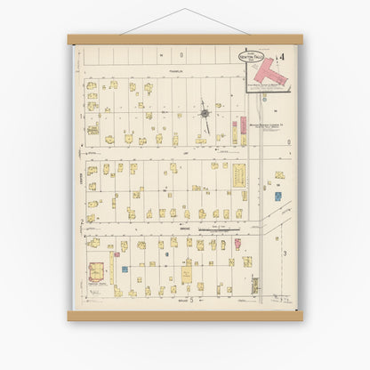 Old map wall art mockup — magnetic wood frame on white wall — Sanborn Fire Insurance Map from Newton Falls, Trumbull County, Ohio (1922), Sheet #0004