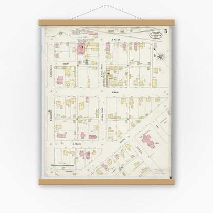 Old map wall art mockup — magnetic wood frame on white wall — Sanborn Fire Insurance Map from Jackson, Jackson County, Ohio (1897), Sheet #0005