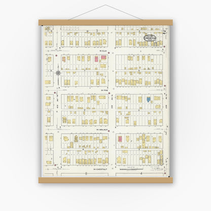 Old map wall art mockup — magnetic wood frame on white wall — Sanborn Fire Insurance Map from Chisholm, Saint Louis County, Minnesota (1921), Sheet #0002