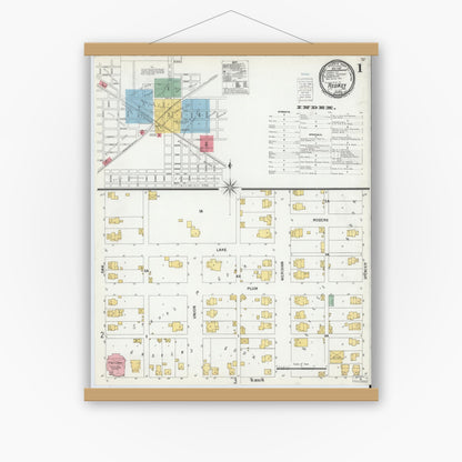 Old map wall art mockup — magnetic wood frame on white wall — Sanborn Fire Insurance Map from Redkey, Jay County, Indiana (1900), Sheet #0001
