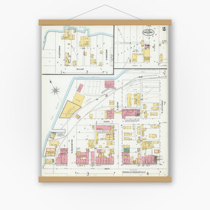 Old map wall art mockup — magnetic wood frame on white wall — Sanborn Fire Insurance Map from Green Bay, Brown County, Wisconsin (1900), Sheet #0002