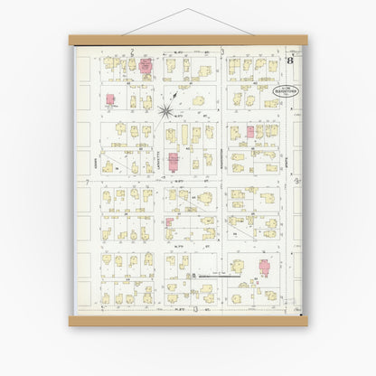 Old map wall art mockup — magnetic wood frame on white wall — Sanborn Fire Insurance Map from Beardstown, Cass County, Illinois (1906), Sheet #0008