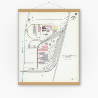 Old map wall art mockup — magnetic wood frame on white wall — Sanborn Fire Insurance Map from Braddock, Allegheny County, Pennsylvania (1901), Sheet #0017