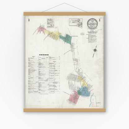 Old map wall art mockup — magnetic wood frame on white wall — Sanborn Fire Insurance Map from Dartmouth, Bristol County, Massachusetts (1924), Sheet #0001