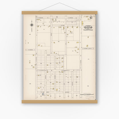Old map wall art mockup — magnetic wood frame on white wall — Sanborn Fire Insurance Map from Bradentown, Manatee County, Florida (1922), Sheet #0017