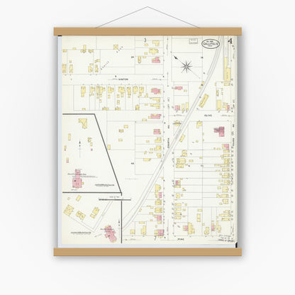 Old map wall art mockup — magnetic wood frame on white wall — Sanborn Fire Insurance Map from Gallipolis, Gallia County, Ohio (1908), Sheet #0004