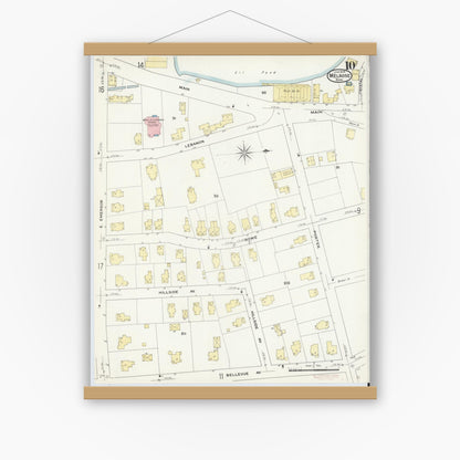 Old map wall art mockup — magnetic wood frame on white wall — Sanborn Fire Insurance Map from Melrose, Middlesex County, Massachusetts (1909), Sheet #0010