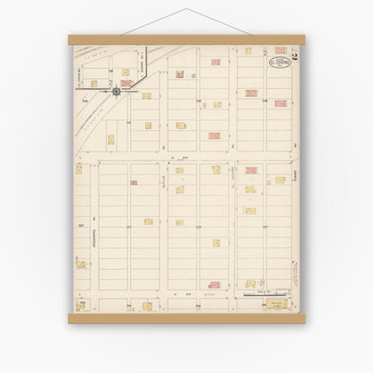 Old map wall art mockup — magnetic wood frame on white wall — Sanborn Fire Insurance Map from El Centro, Imperial County, California (1914), Sheet #0002