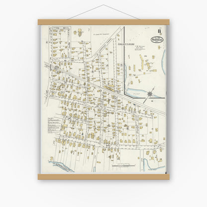 Old map wall art mockup — magnetic wood frame on white wall — Sanborn Fire Insurance Map from Riverhead, Suffolk County, New York (1920), Sheet #0008