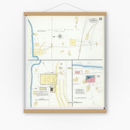 Old map wall art mockup — magnetic wood frame on white wall — Sanborn Fire Insurance Map from Houghton, Houghton County, Michigan (1908), Sheet #0013