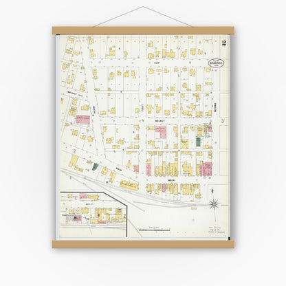 Old map wall art mockup — magnetic wood frame on white wall — Sanborn Fire Insurance Map from Shawnee, Perry County, Ohio (1901), Sheet #0002